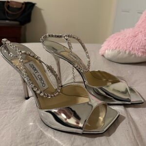 Jimmy Choo Metallic Silver Embellished Heels